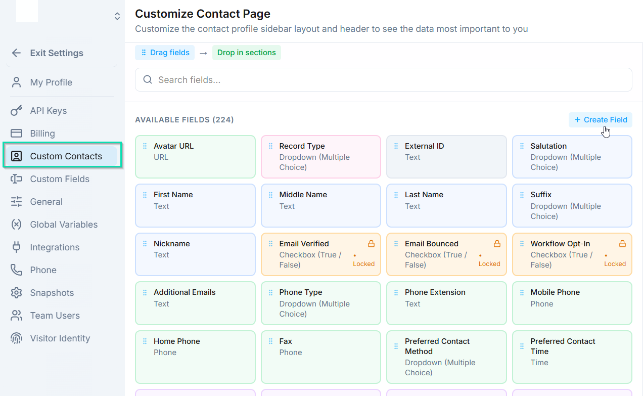 Custom Contacts and open the layout editor.